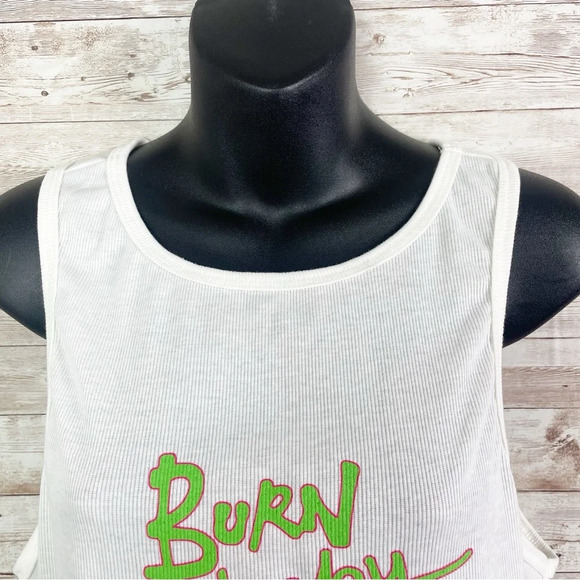 DOLLS KILL “Burn Baby Burn” Logo Racerback White Crop Top Tank 1X - Picture 2 of 9